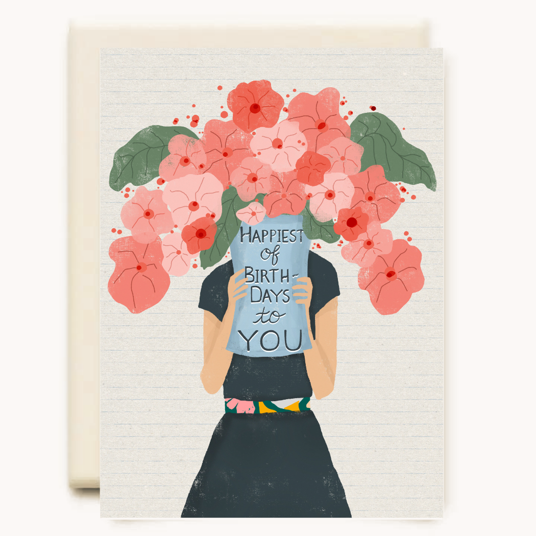 Woman Holding Flowers Greeting Card