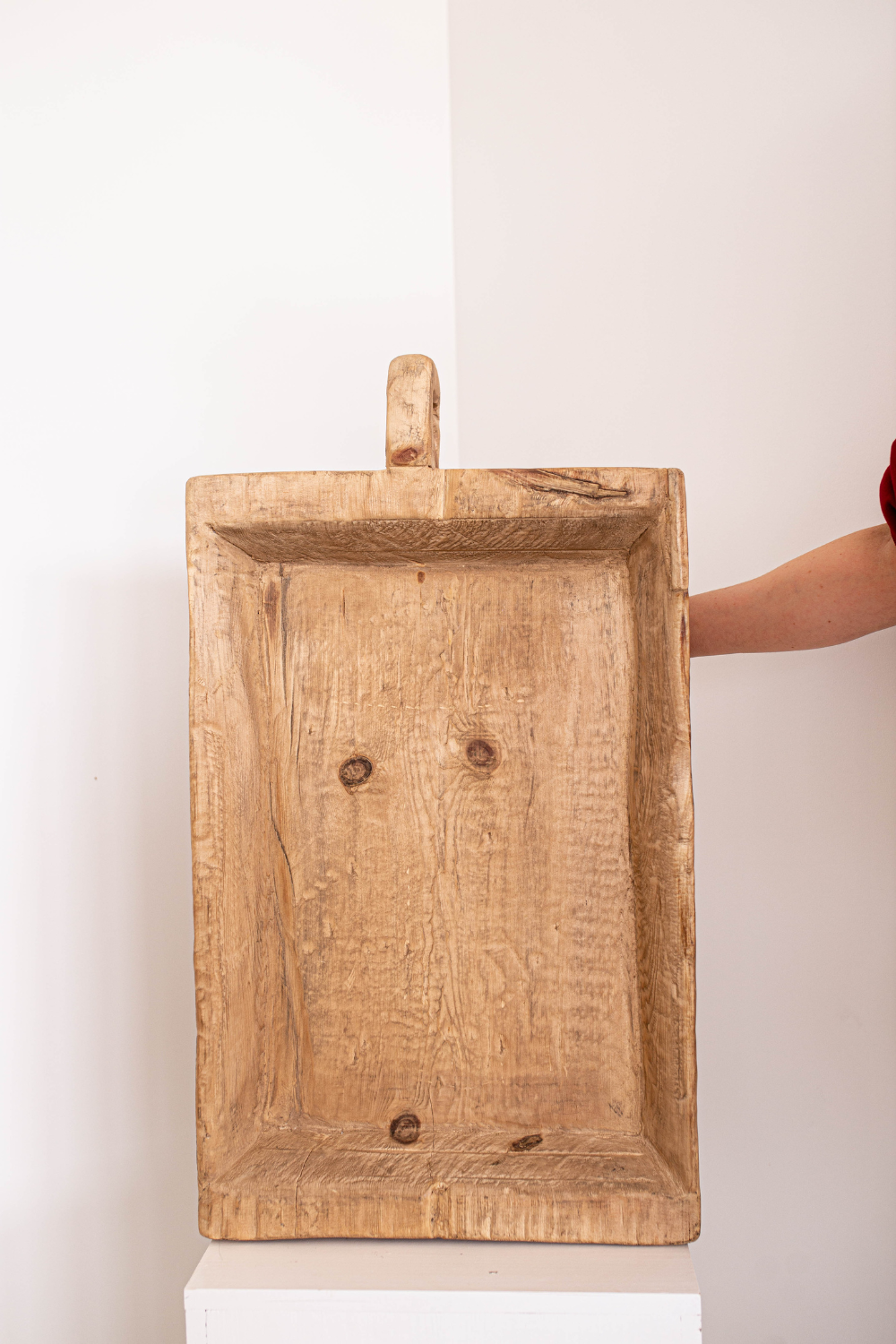 Square Elm Wood Basin Large with Handle