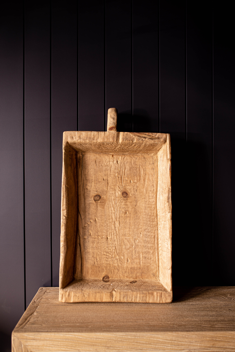 Square Elm Wood Basin Large with Handle