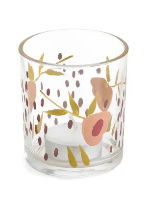 Glass Candle Holder Printed Flowers