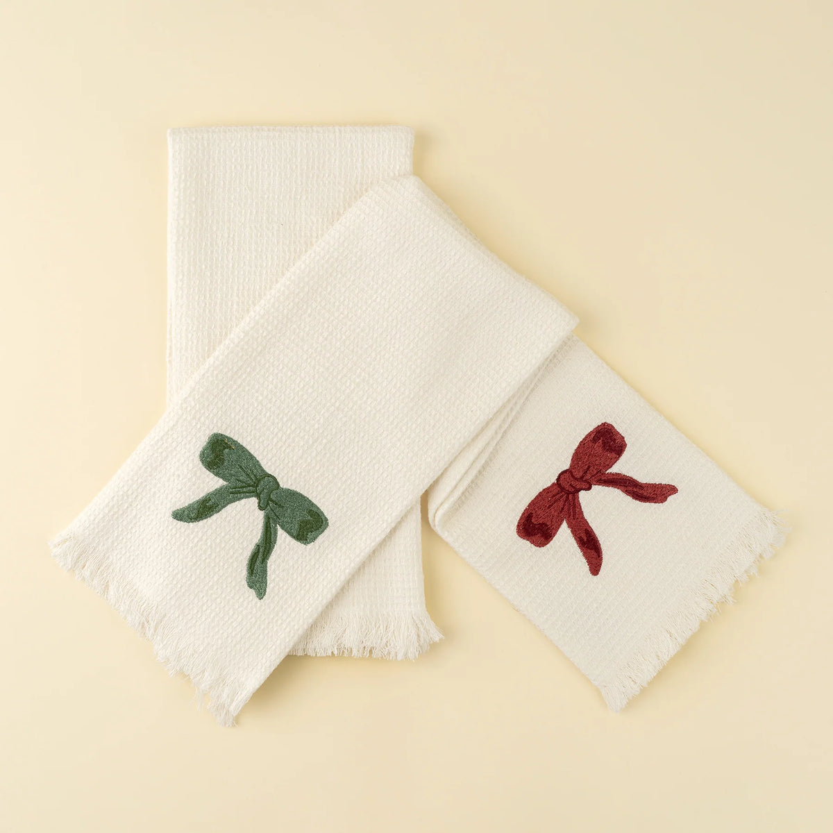 Embroidered Bow Waffle Hand Towels