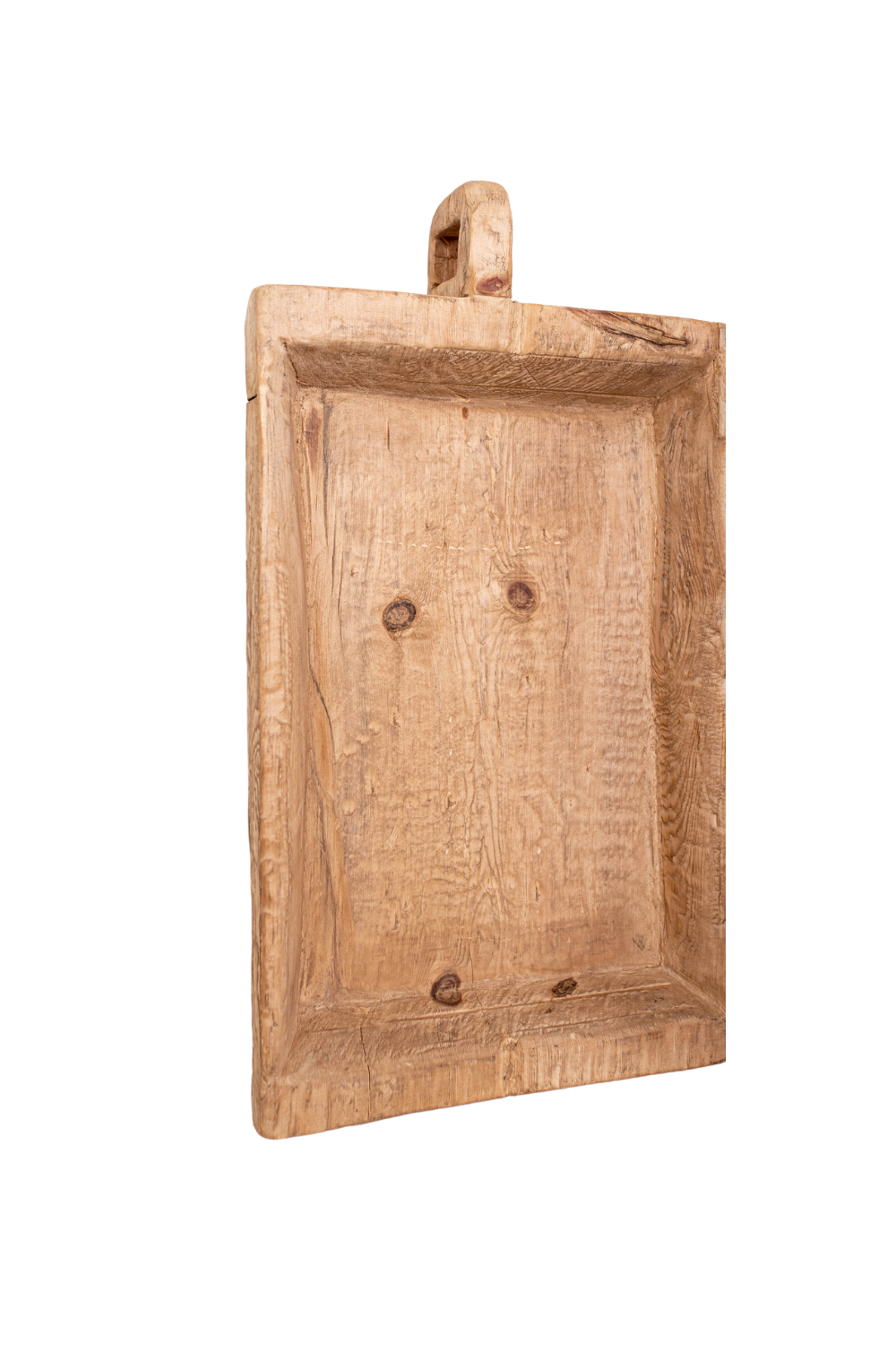Square Elm Wood Basin Large with Handle