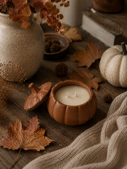 Concrete Pumpkin Candle: Autumn Leaves