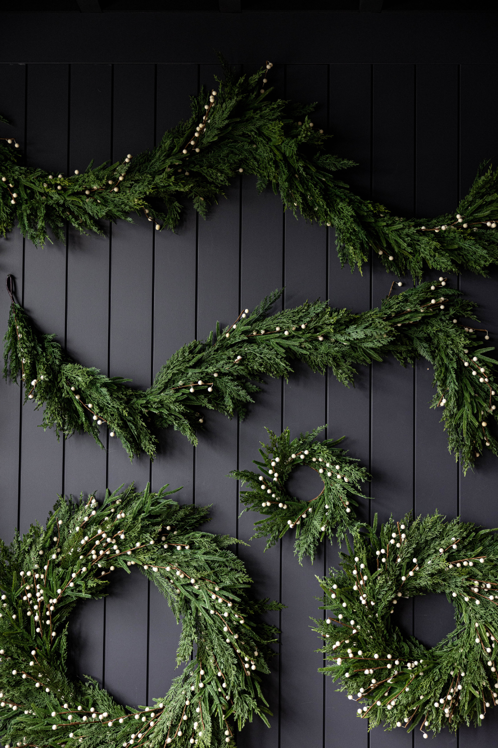 14" White Berry Norfolk Cypress Wreath