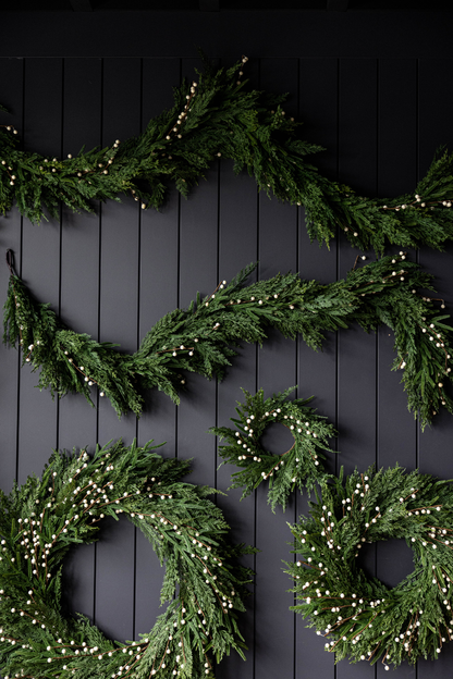 14" White Berry Norfolk Cypress Wreath