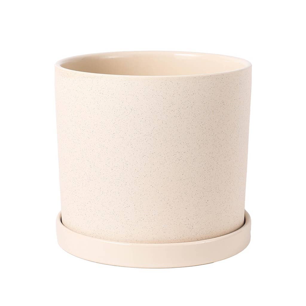 Capri Pot with Saucer White Sand - 11 x 10.5"