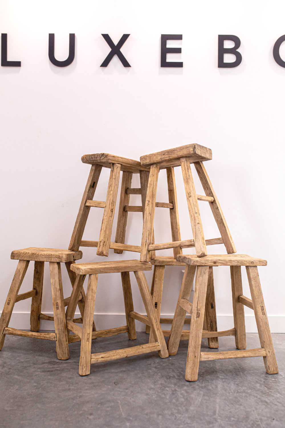 Vintage Square Elm Wood Stool Bench