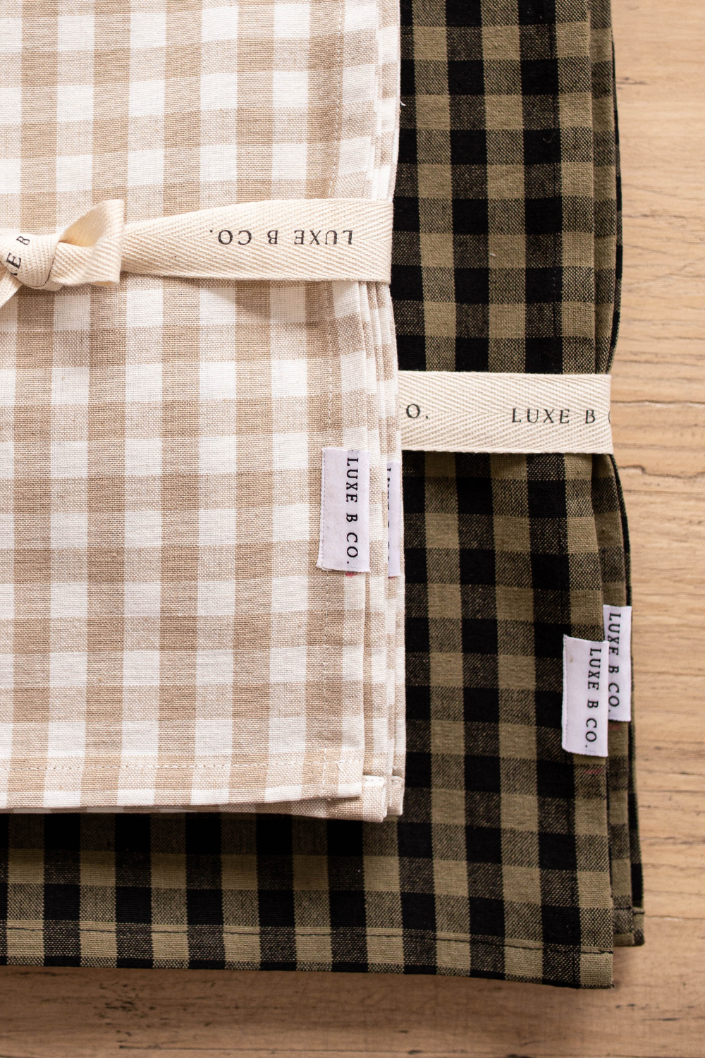 Beige Gingham Kitchen Dish Towels Luxe B Co. Set of 2