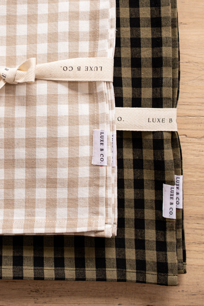 Beige Gingham Kitchen Dish Towels Luxe B Co. Set of 2