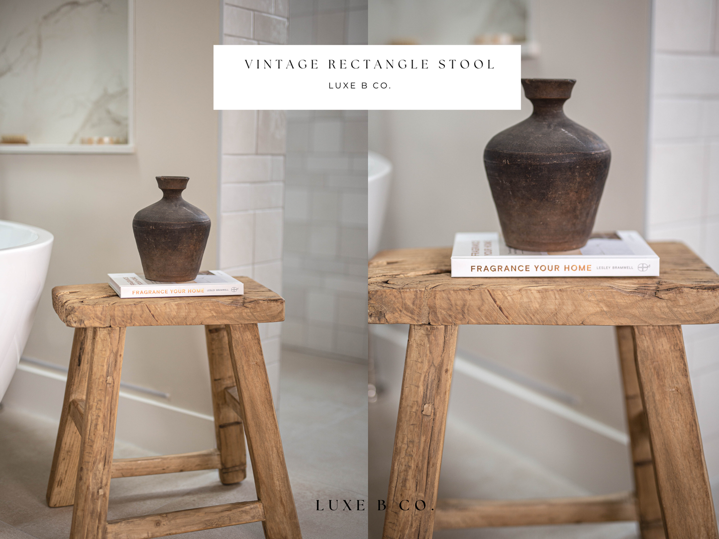 Vintage Square Elm Wood Stool Bench