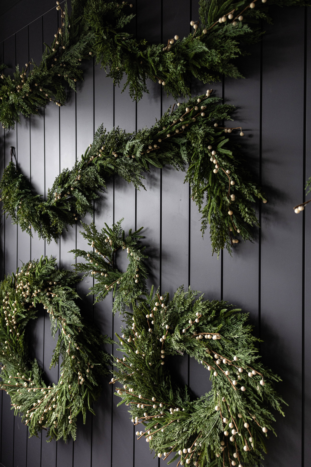 14" White Berry Norfolk Cypress Wreath