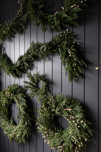 14" White Berry Norfolk Cypress Wreath