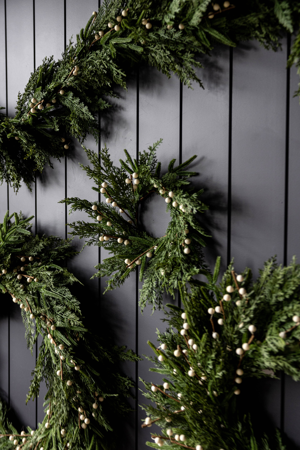 14" White Berry Norfolk Cypress Wreath