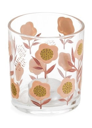 Glass Candle Holder Printed Flowers