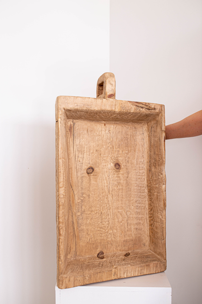 Square Elm Wood Basin Large with Handle