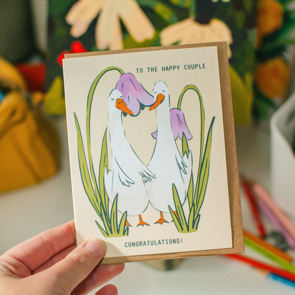 Congratulations Geese Wedding Card