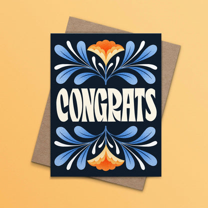 Congrats Blue Floral Card