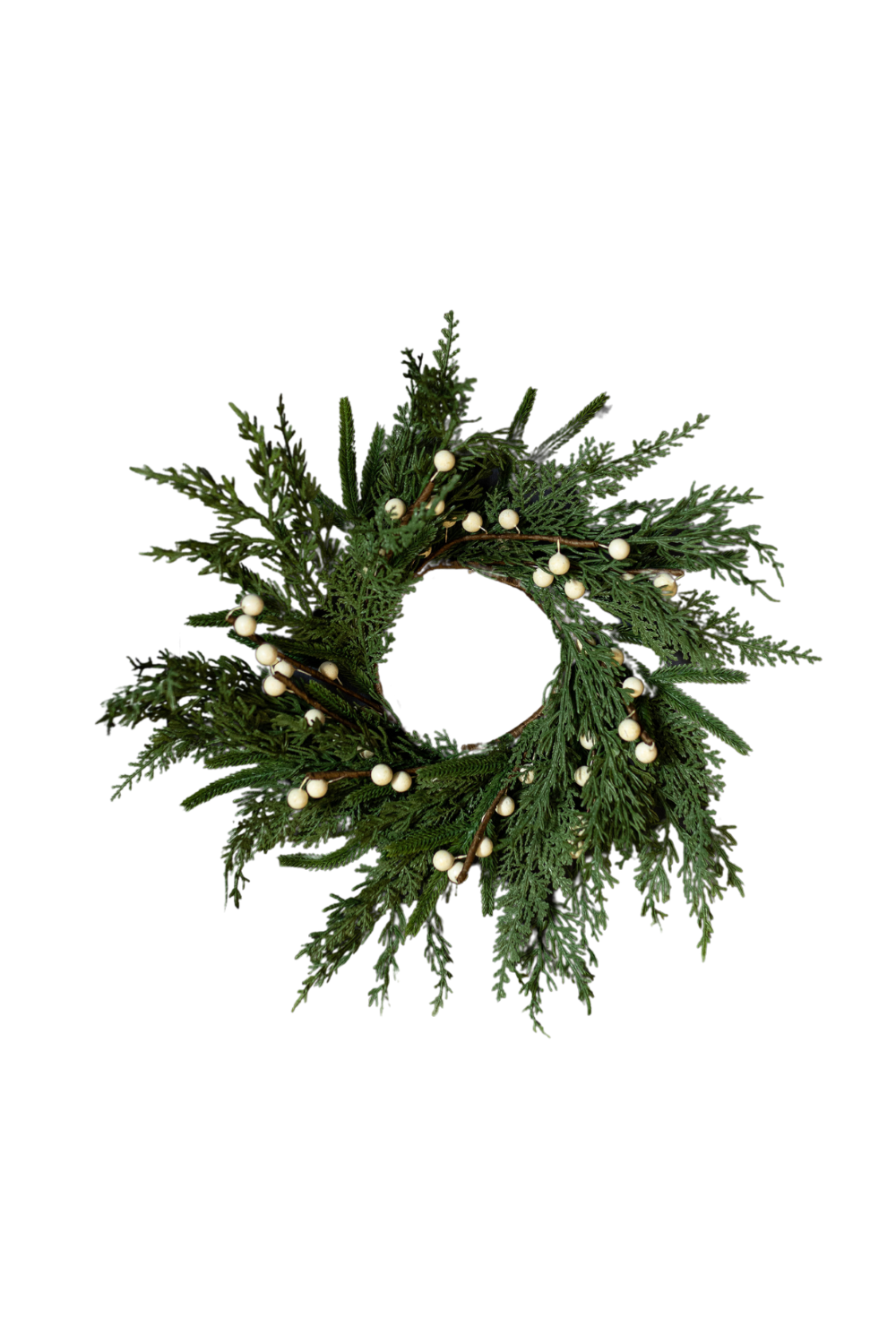 14" White Berry Norfolk Cypress Wreath