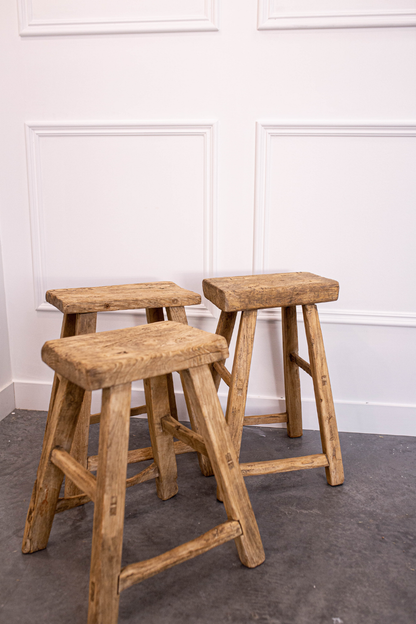 Vintage Square Elm Wood Stool Bench