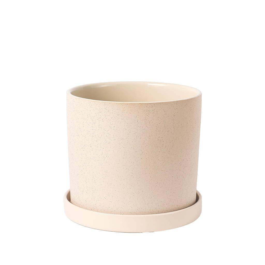 Capri Pot with Saucer White Sand - 9 x 8.5"