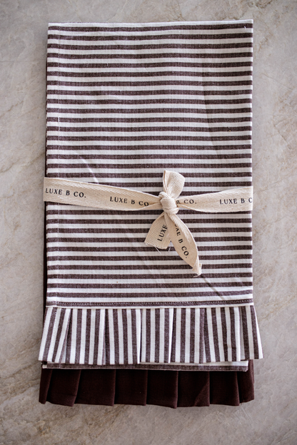 Brown & White Stripes Ruffle Kitchen Towel