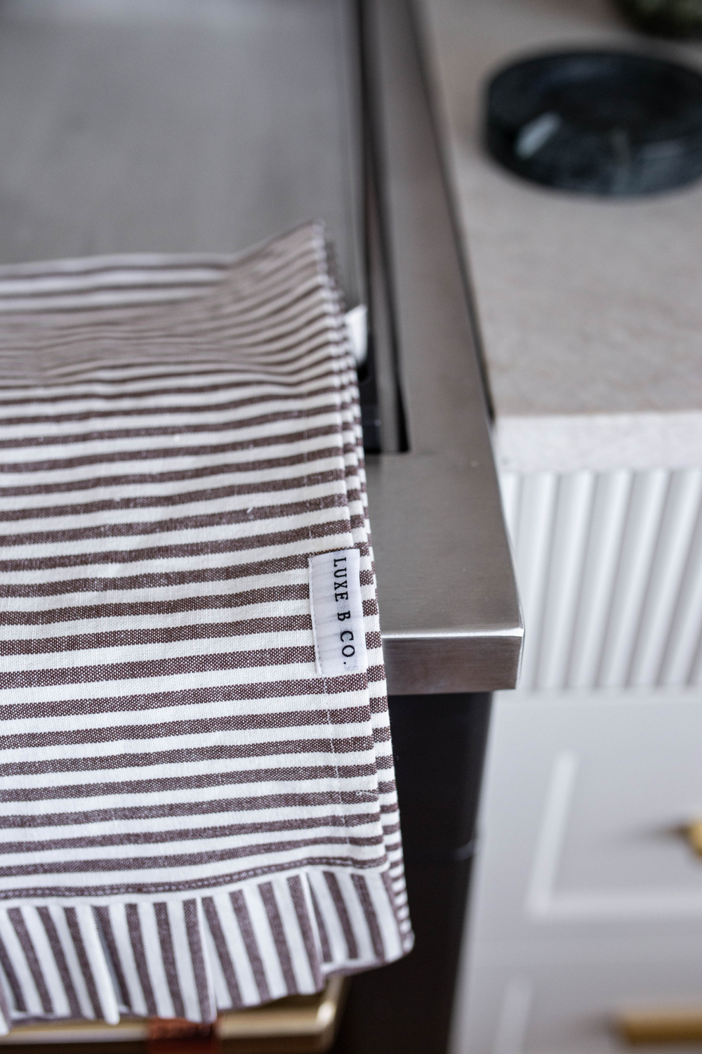 Brown & White Stripes Ruffle Kitchen Towel