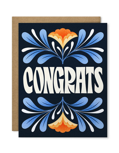 Congrats Blue Floral Card